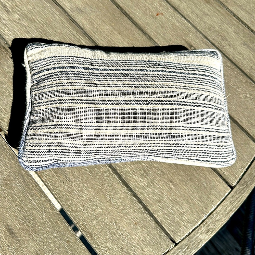 Pillow mini size, dark navy stripes, could be used as a decor or travel pillow